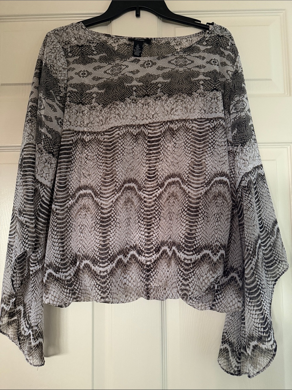 Alfani Black & White Sheer Snake-Print Blouse with camisole